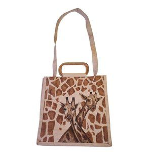Giraffe Tote with wooden handle and strap